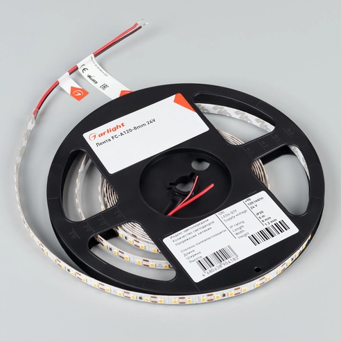 Лента FC-A120-8mm 24V Warm3500-CX1 (5 W/m, IP20, 5m) (Arlight, резка 1 светодиод)