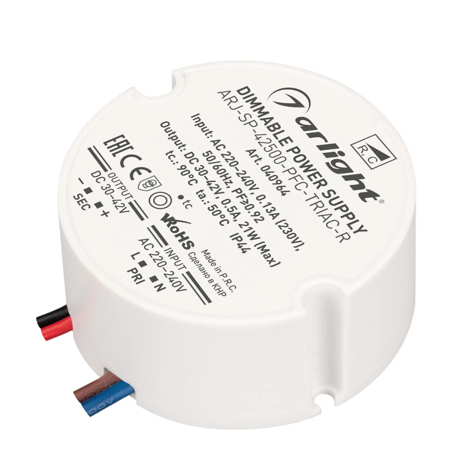 Блок питания ARJ-SP-42500-PFC-TRIAC-R (21W, 30-42V, 500mA) (Arlight, IP44 Пластик, 5 лет) - изображение товара