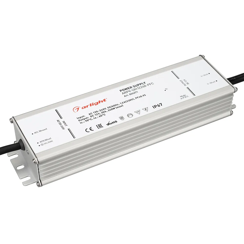 Блок питания ARPV-UH12240-PFC (12V, 20.0A, 240W) (Arlight, IP67 Металл, 7 лет) - изображение товара