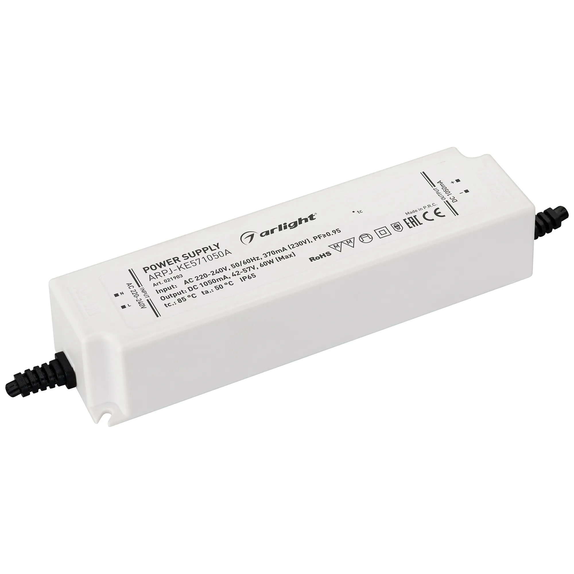 Блок питания ARPJ-KE571050A (60W, 1050mA, PFC) (Arlight, IP65 Пластик, 5 лет) - изображение товара
