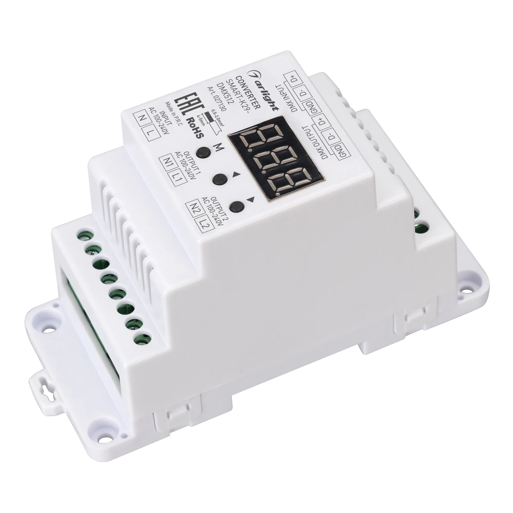 Конвертер SMART-K29-DMX512 (230V, 2x1.2A, TRIAC, DIN) (Arlight, Пластик) - изображение товара